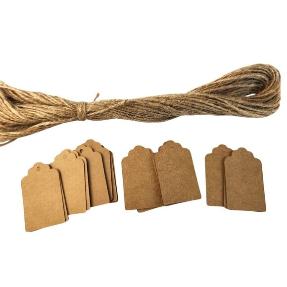 Card Stock Paper Tags With Jute Twine String For Gift Wrapping Crafting Or Labe - Picture 1 of 6